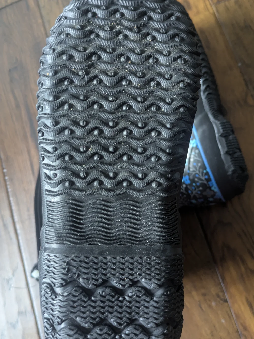 Bogs Kids Black Rain Boots with Blue Floral Print